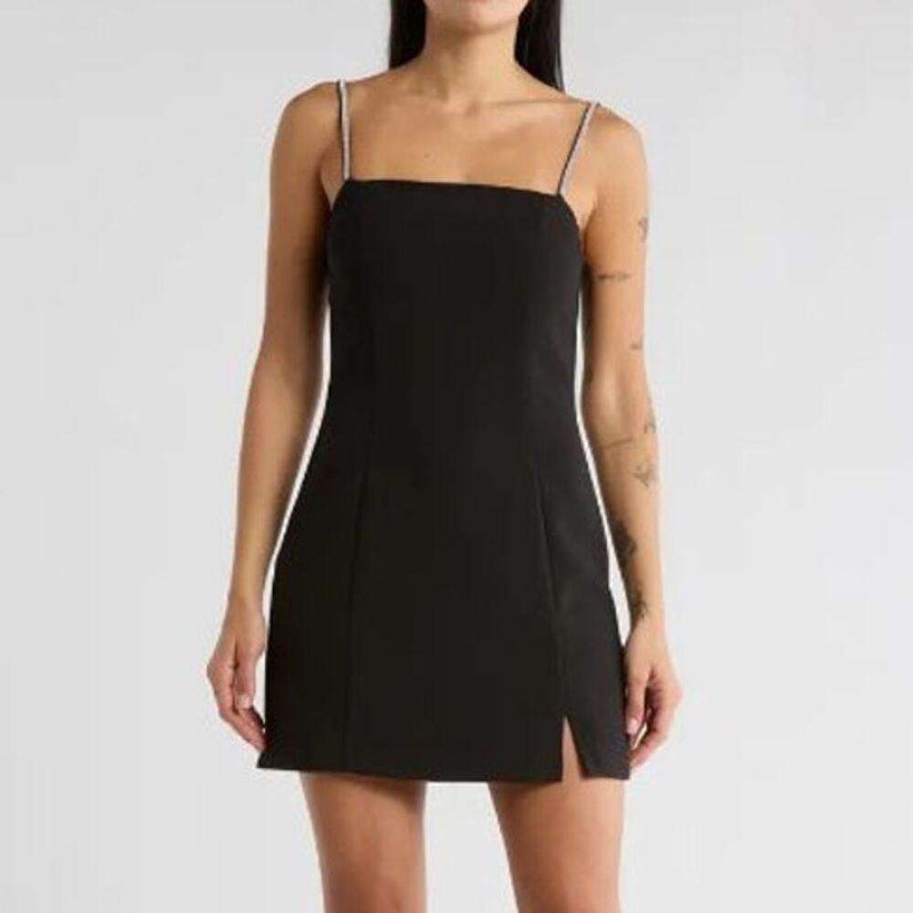 NWT ASTR The Label Black Rhinestone Spaghetti Strap Mini Cocktail Dress Size S